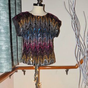 RIO Sequins Vintage Top Multicolored Size Medium Party Birthday Evening